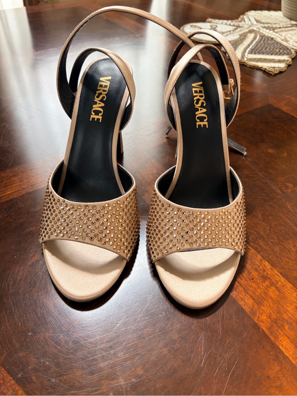 Versace Nude Beaded Open-Toe Sandals